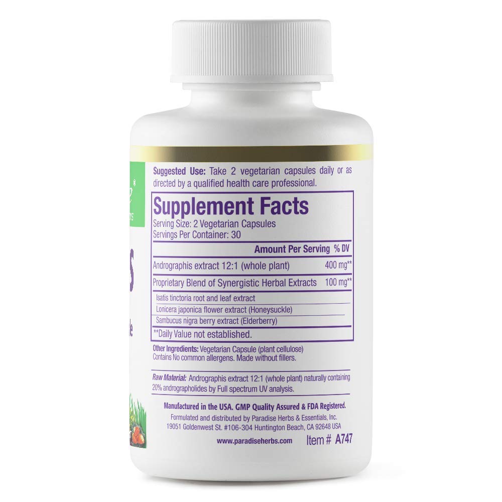 Paradise Herbs Andrographis Elderberry Isatis - 60 Vegetarian Capsules - image 2