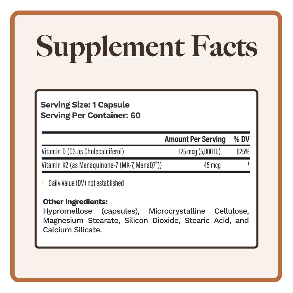 Utzy Naturals Vitamin K2 + D3 High Dose - 60 Vegetarian Capsules - image 3