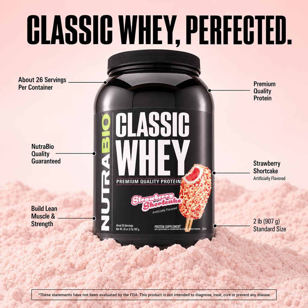 NutraBio Classic Whey Protein Powder Supplement - 25g of Protein Per