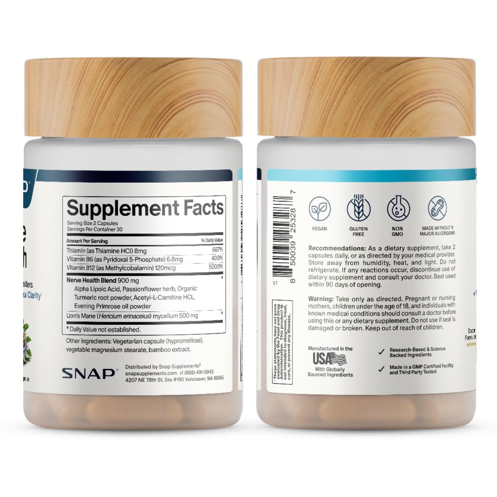 Snap Supplements Nerve Health Support with Lion's Mane - 60 Capsules - image 9