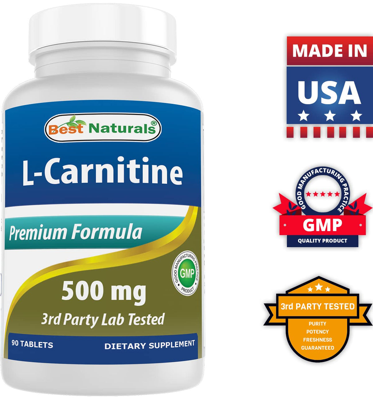 Best Naturals L-Carnitine Tartrate 500 mg - 90 Tablets - image 7