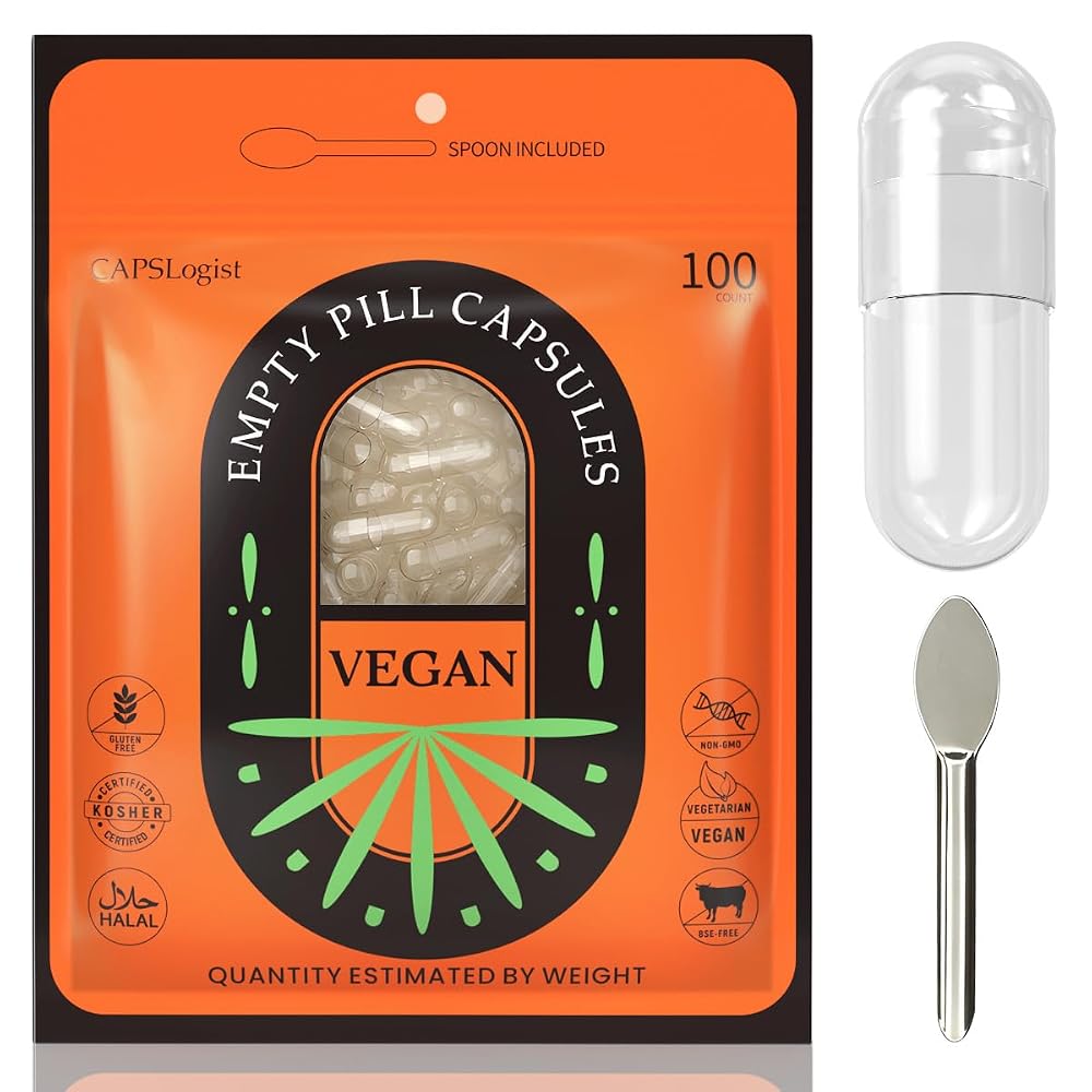 CAPSLogist Size 0 Empty Capsules Vegetarian with Micro Lab Spoon