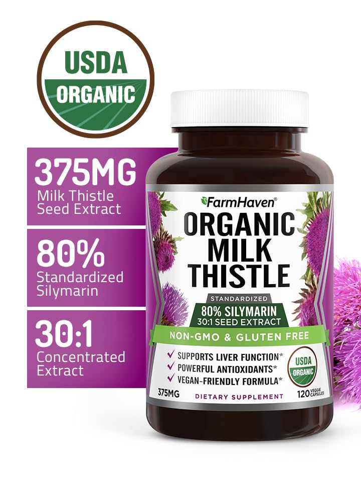 FarmHaven USDA Organic Milk Thistle 80% Silymarin - 120 Capsules - image 3
