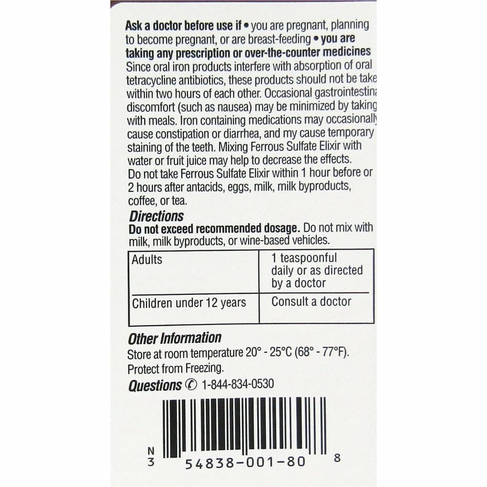 Ferrous Sulfate Elixir 220mg/5mL Iron Supplement - 4 Pack - image 4