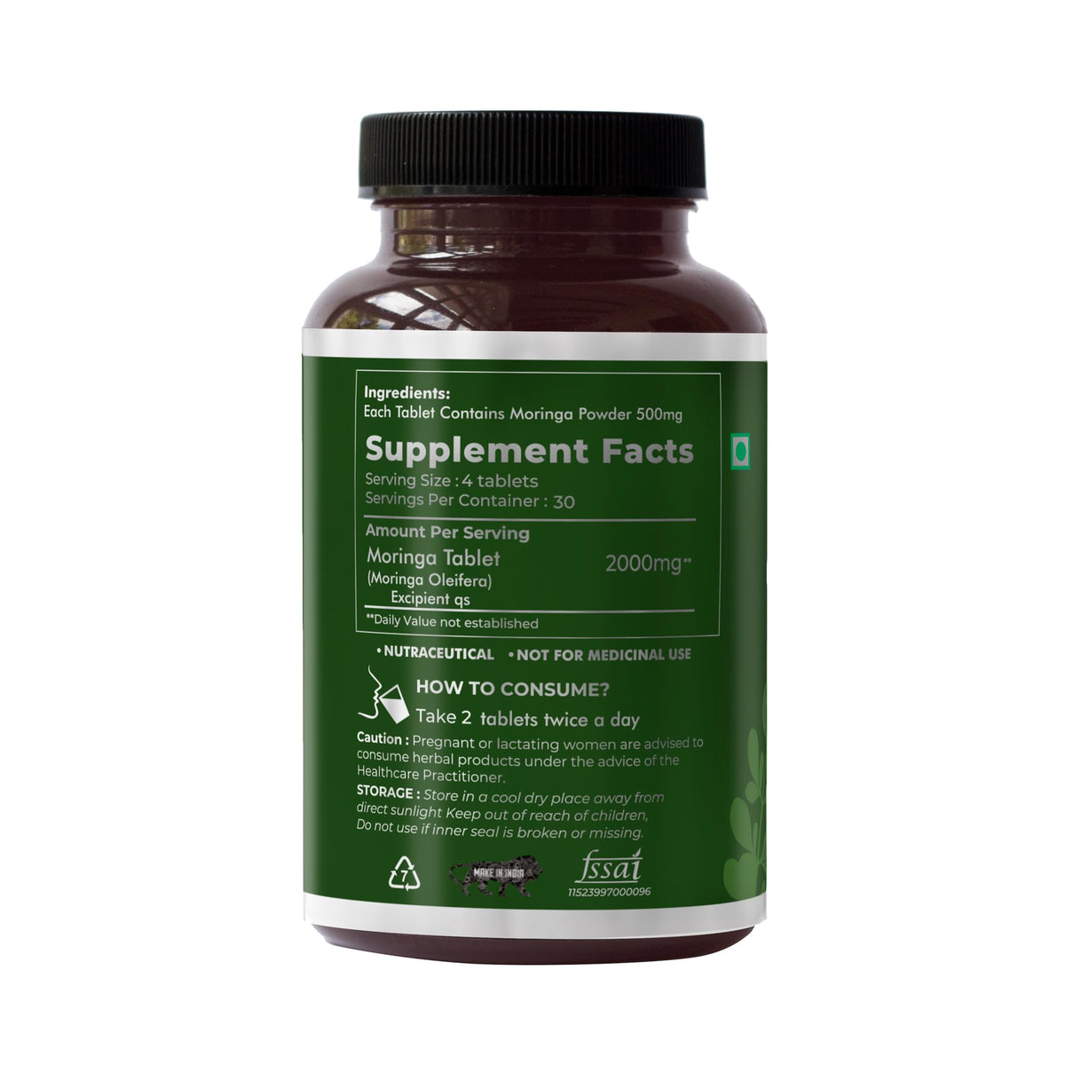 SAPTAMVEDA Natural Moringa Tablets - 500mg - 120 Tablets - image 3