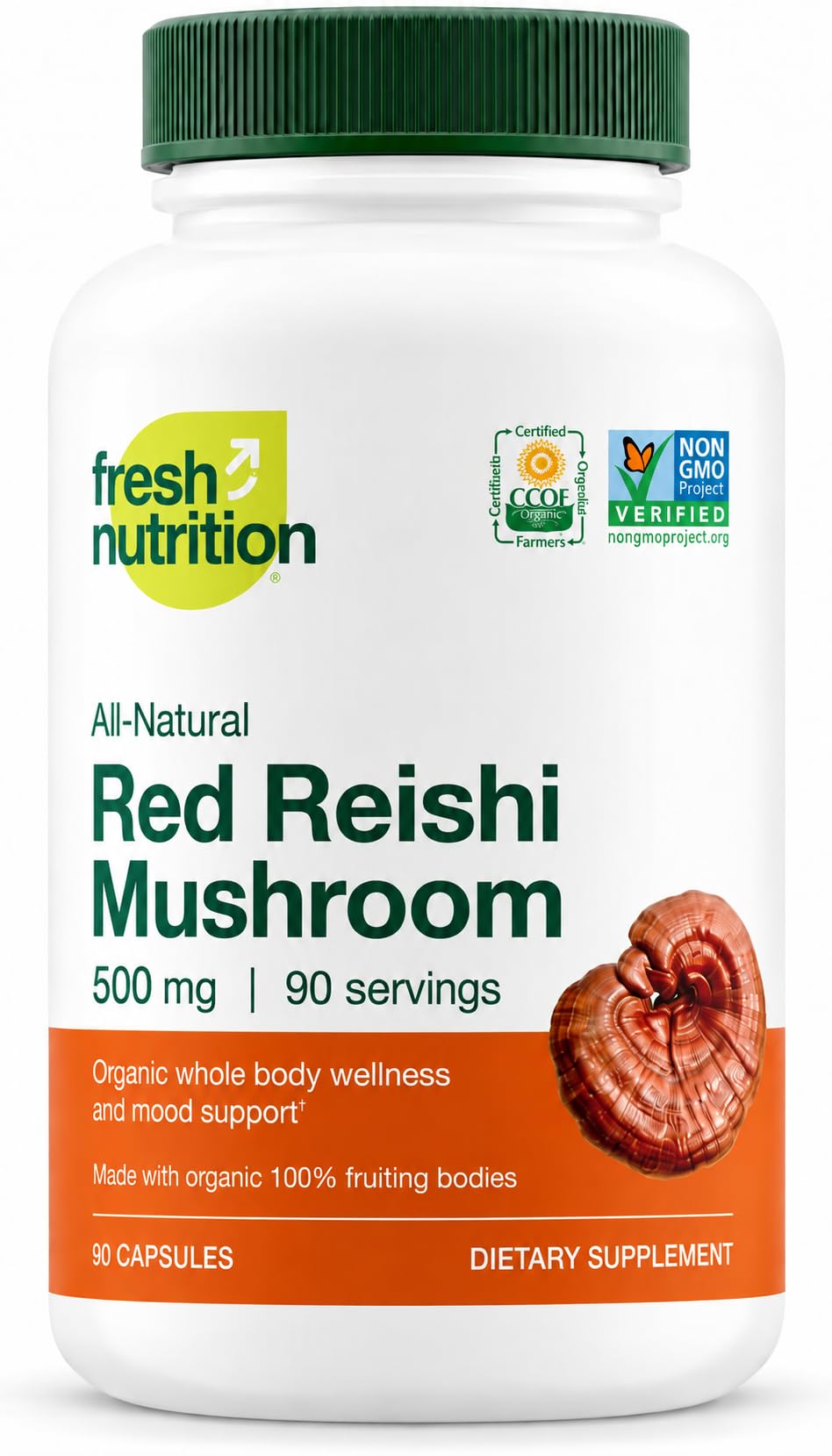 Fresh Nutrition Organic Reishi Mushroom Capsules 1500mg - 90 Capsules