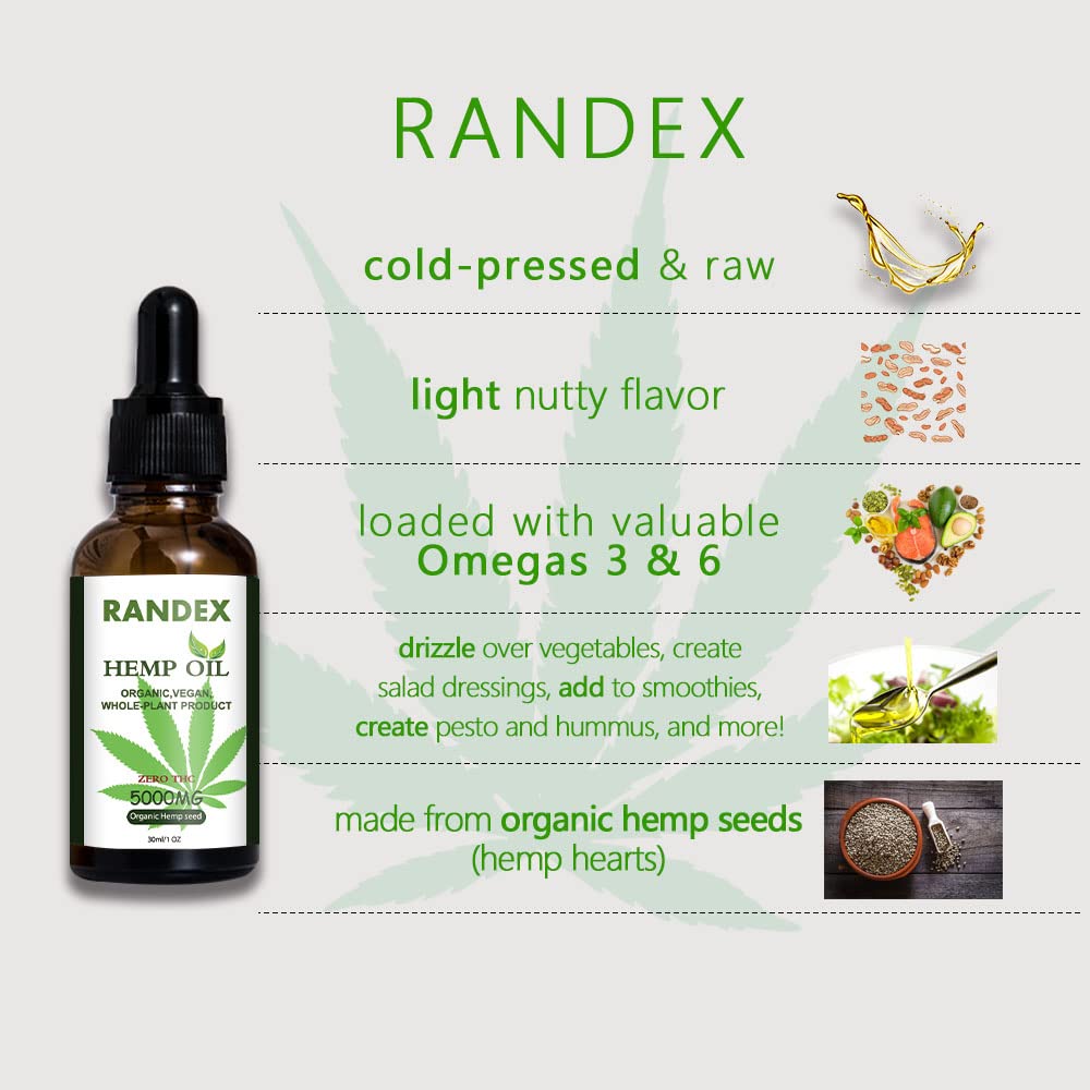 RANDEX 5000mg Organic Cold-Pressed Hemp Oil - Rich in Omega 3-6-9 - image 4