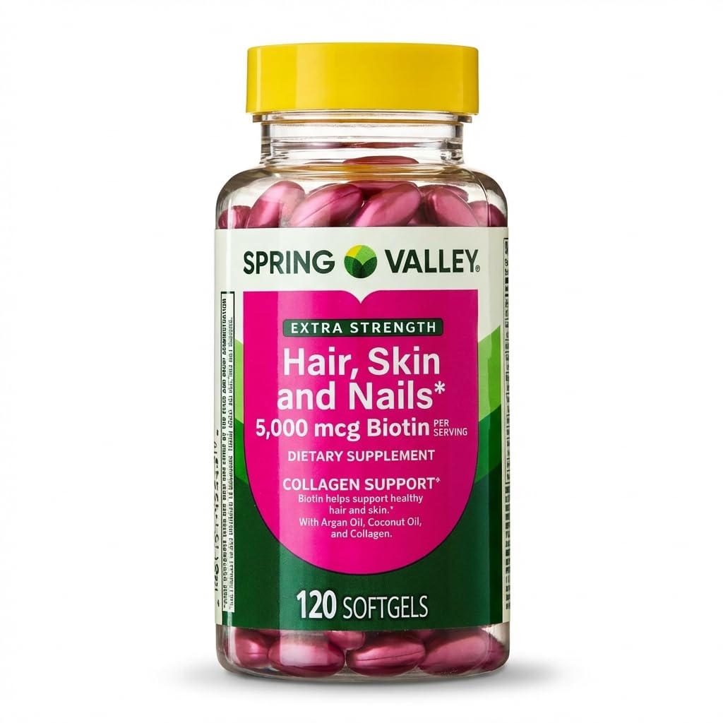 Spring Valley Extra Strength Hair, Skin & Nails Biotin 5000 mcg - 120 Softgels