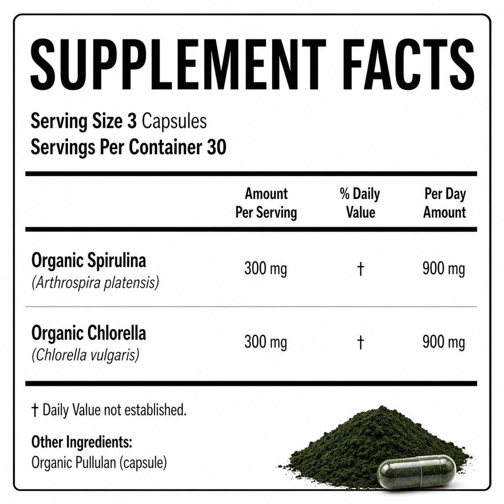 Teaveli Organic Spirulina and Chlorella Capsules - 90 Count - image 2