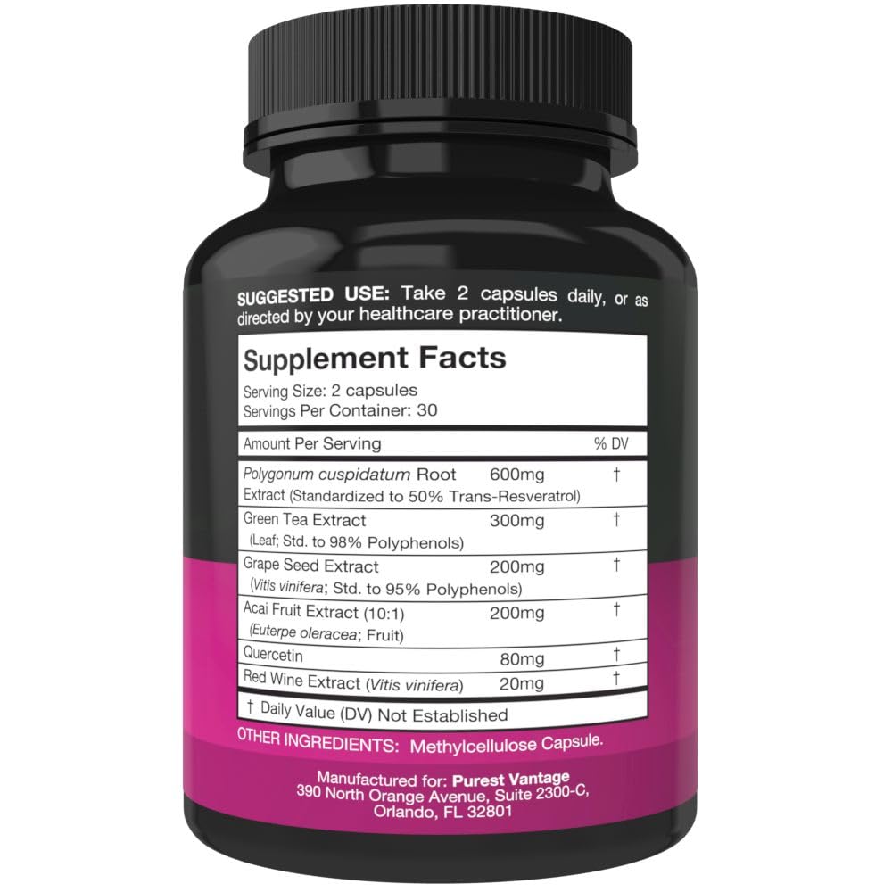 Purest Vantage Resveratrol Supplement 1400mg - 60 Capsules - image 2