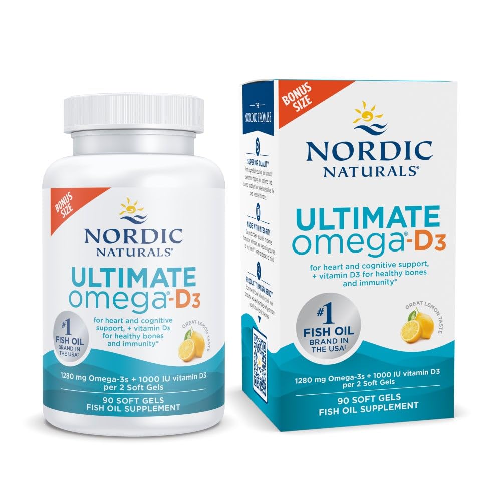 Nordic Naturals Ultimate Omega-D3,1280mg + 1000IU D3, Lemon - 90 Count