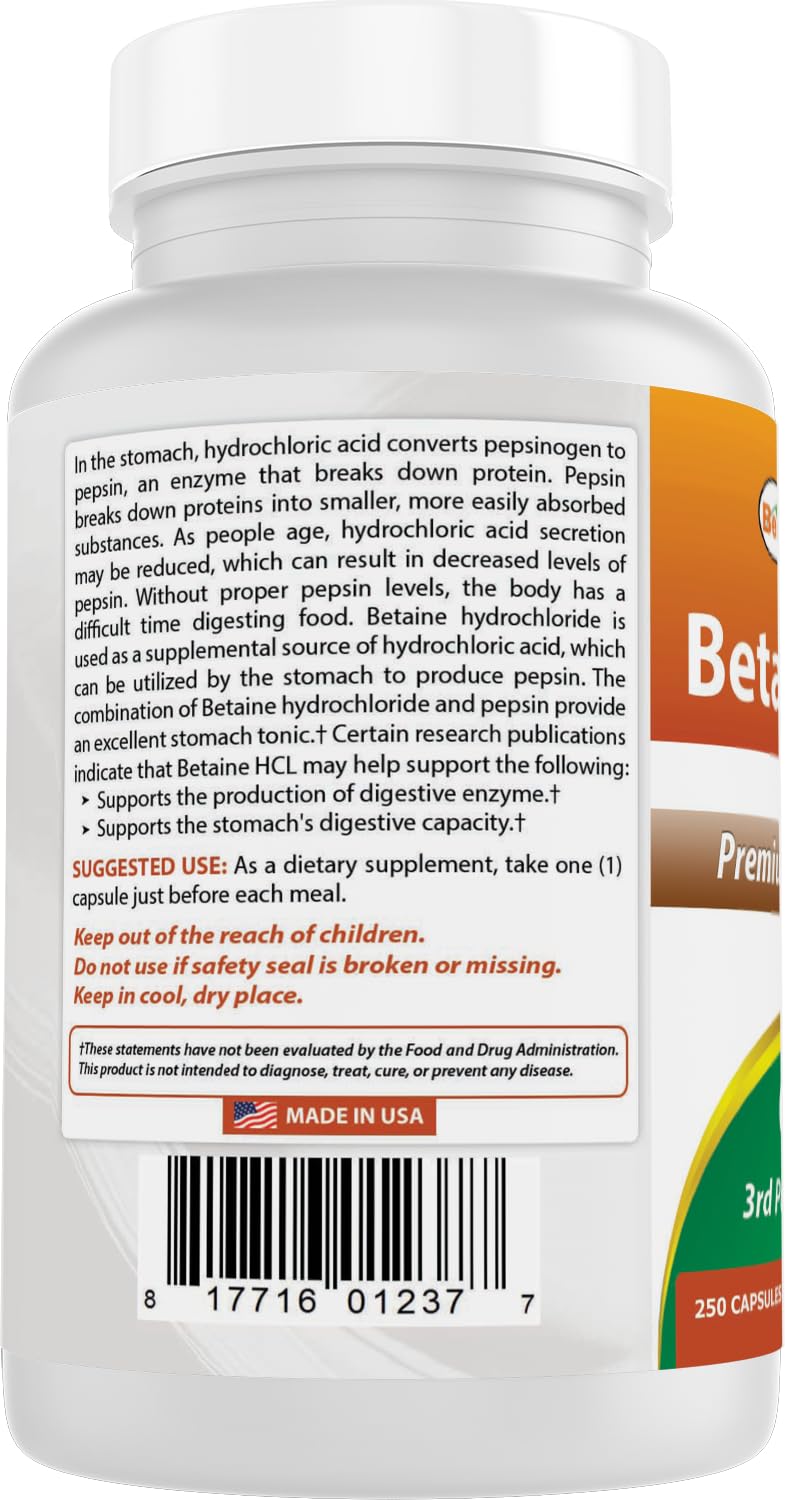 Best Naturals Betaine HCL 648 mg - 250 Capsules - image 7