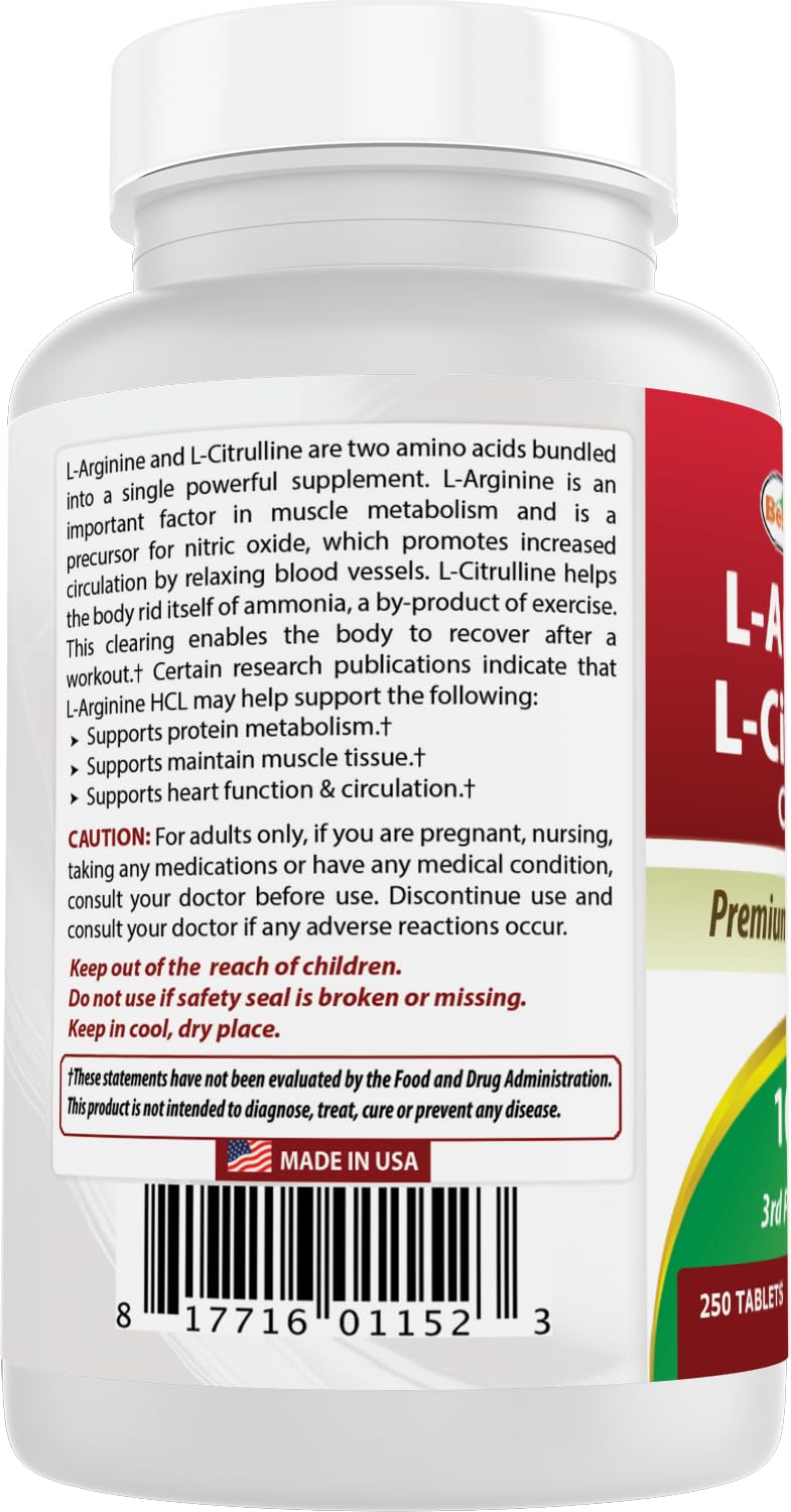 Best Naturals L-Arginine L-Citrulline Complex - 250 Tablets - image 7
