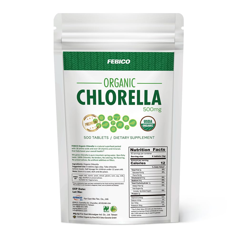 FEBICO Chlorella Tablets 500mg - 500 Count