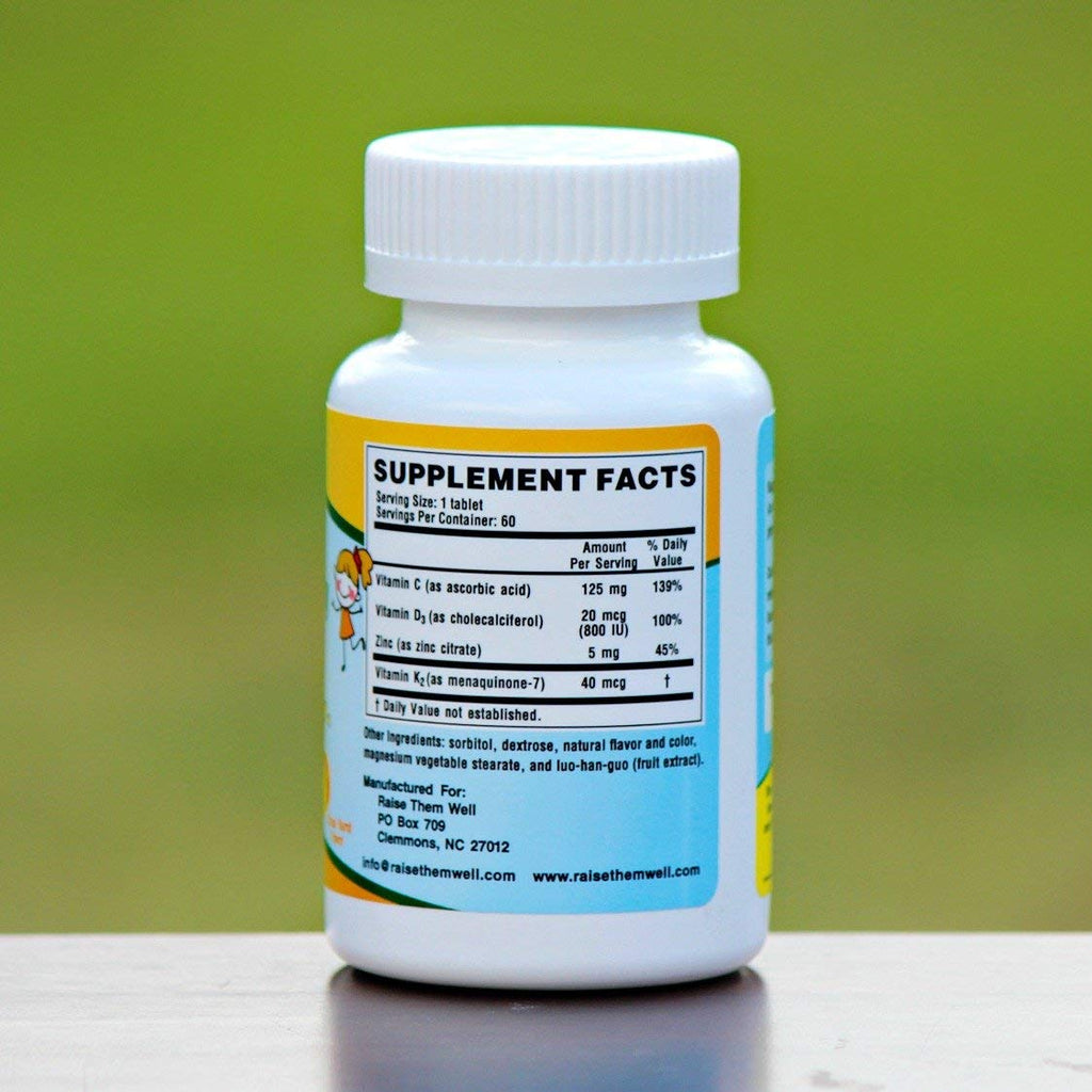 Raise Them Well Kids Immunity Chewable with C, D3, K2 & Zinc - 60 Tablets - image 7