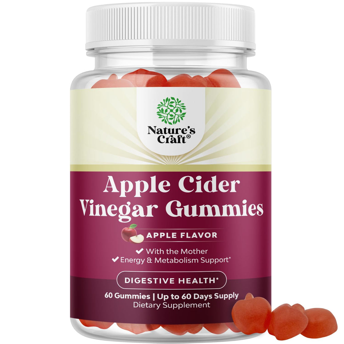 Natures Craft Apple Cider Vinegar Gummies Energy Support - 60 Count