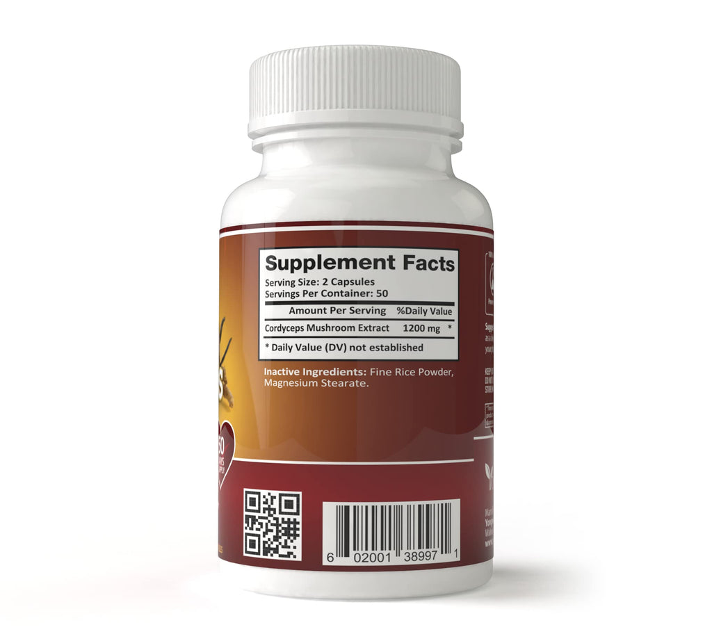 YongWell Cordyceps Extra Strength 1200mg Mushroom - 100 Vegetarian Capsules - image 2