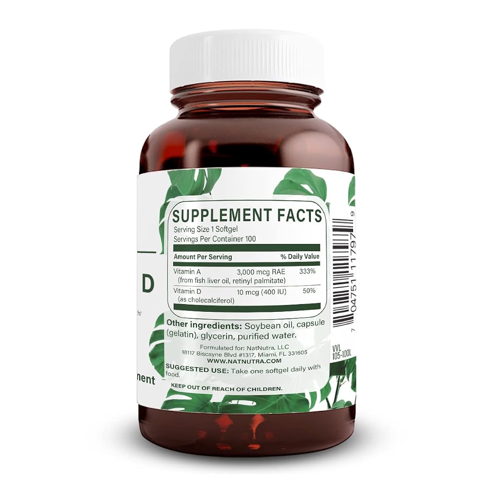 Natural Nutra Vitamin A and D 10000 IU & 400 IU - 100 Softgels - image 2