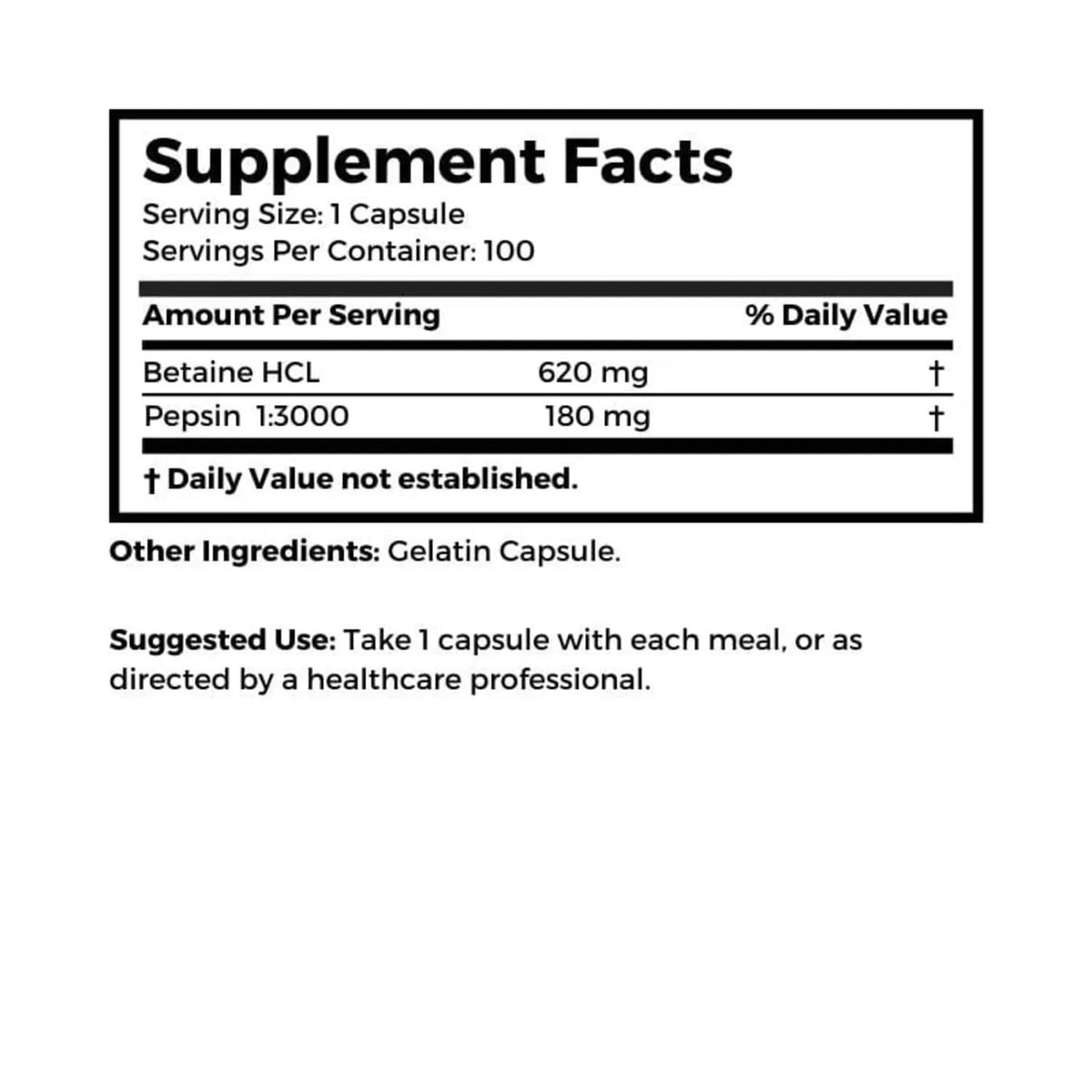 Dr Clark Betaine HCL Supplement with Pepsin 800mg - 100 Capsules - image 2