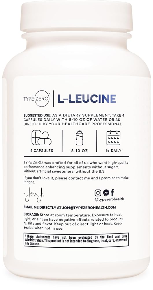 Type Zero L-Leucine Capsules 2000mg - 120 Capsules - image 3