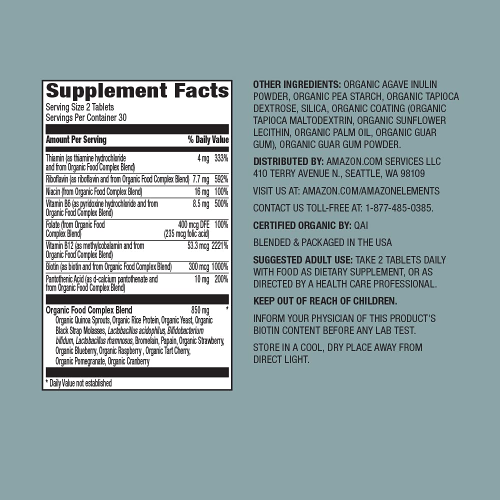 Amazon Elements Organic Whole Food B Complex - 60 Tablets - image 3