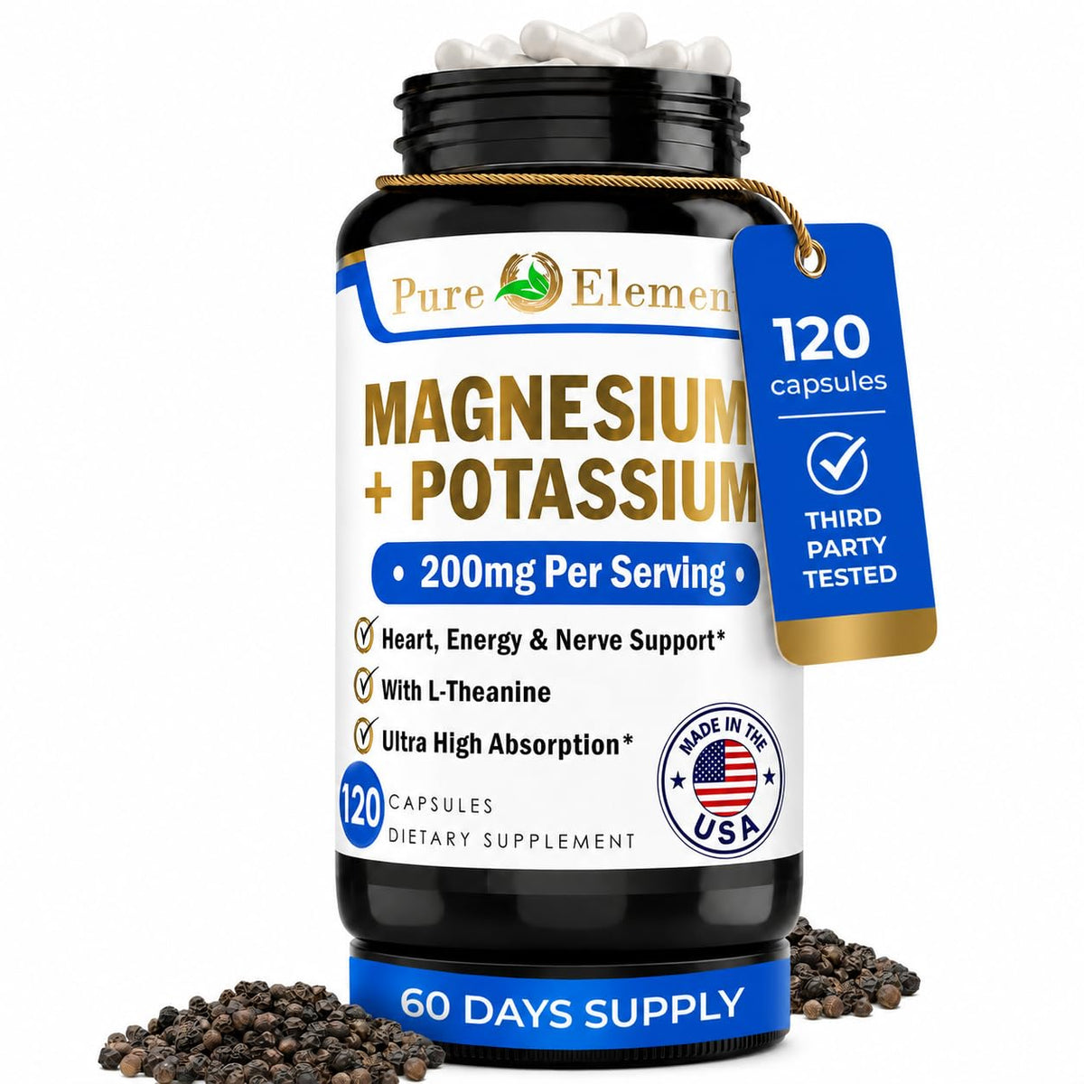 Pure Organic Elements Magnesium Glycinate with Potassium & L-Theanine