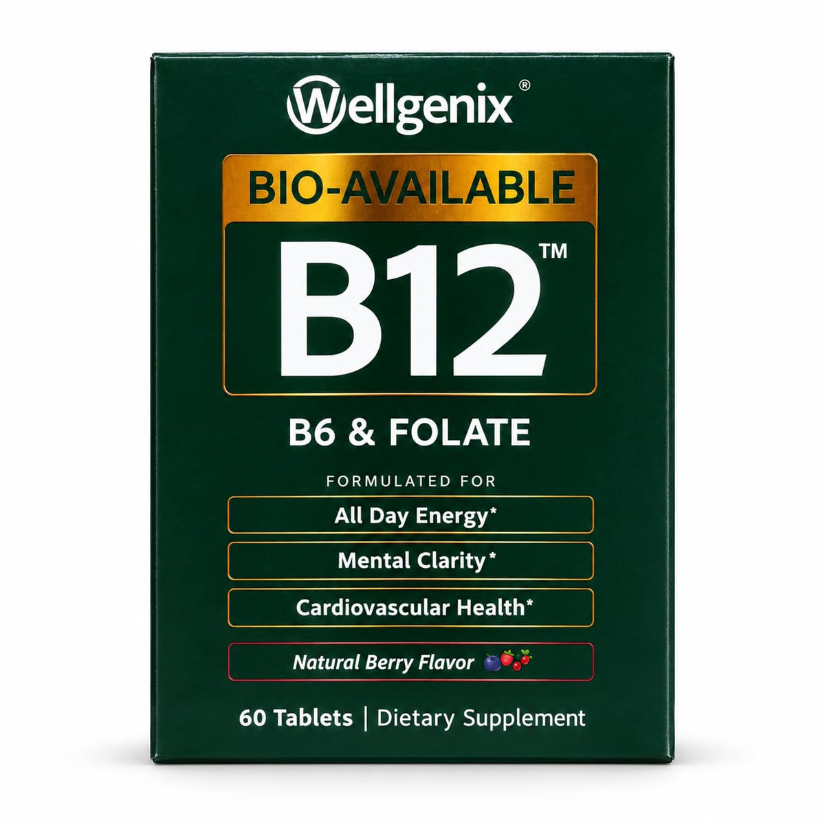 Wellgenix Bio-Available Sublingual B12 B6 Folate Vitamin - Formulated