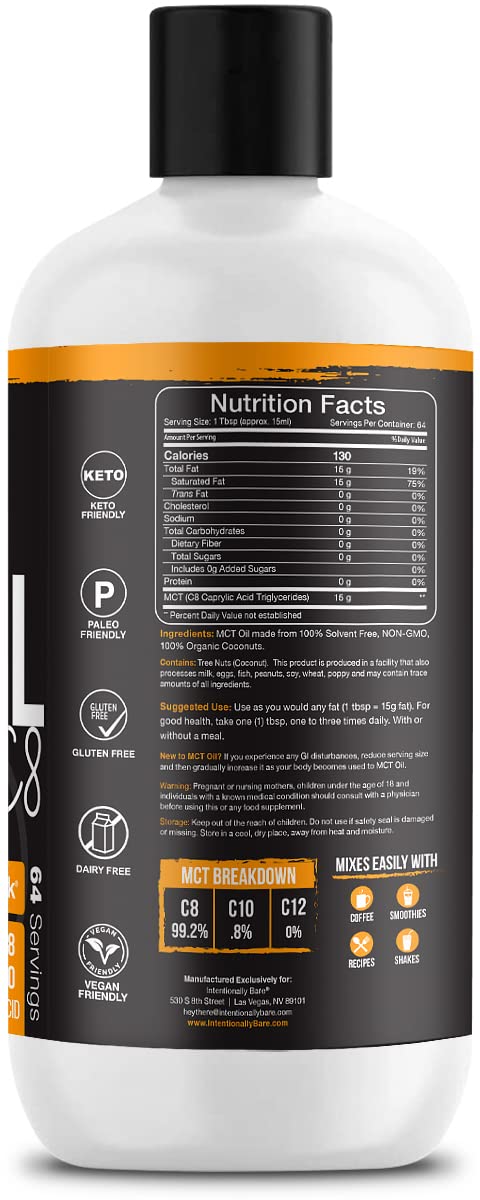 Intentionally Bare Organic Pure 99.2% C8 MCT Oil - Keto