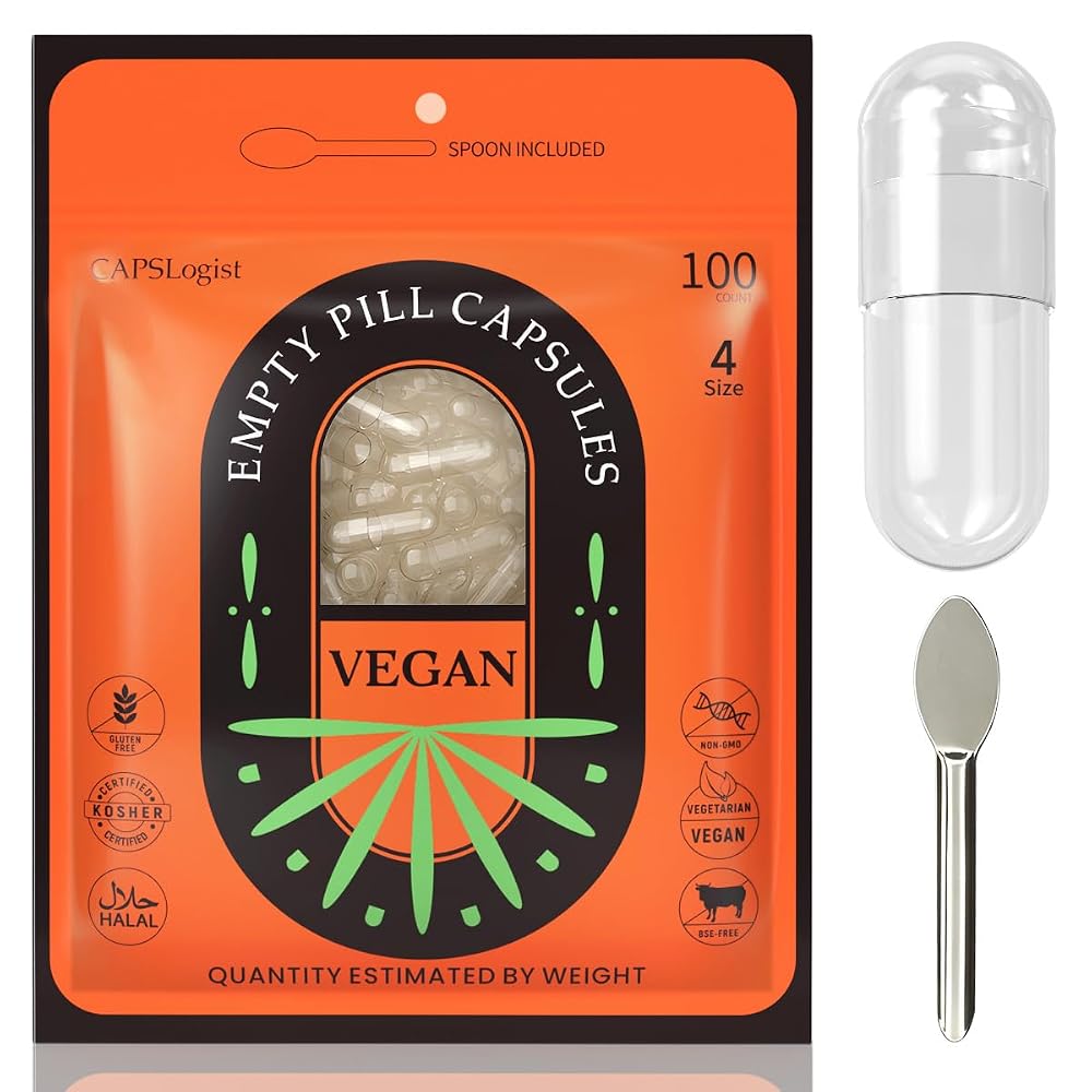 CAPSLogist Size 4 Empty Vegetarian Capsules - 100 Count