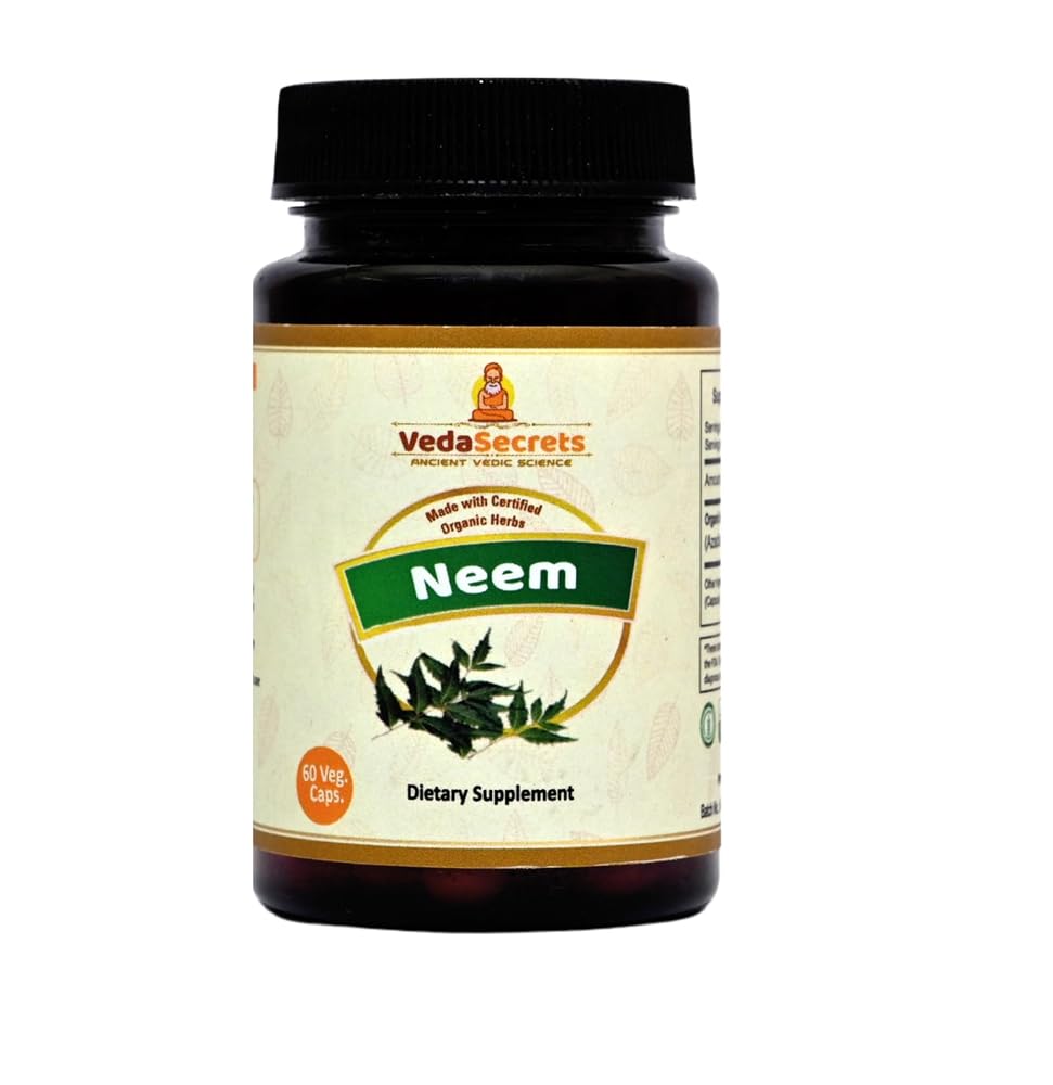 VedaSecrets Neem Capsules Organic Azadirachta Indica - 60 Vegetarian Capsules