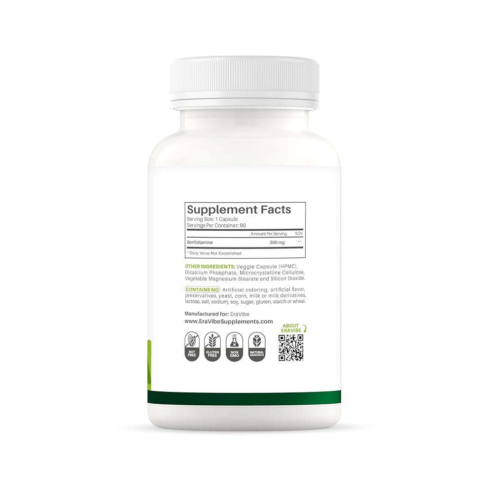 ERAVIBE Benfotiamine 300mg Vitamin B1 - 90 Vegetarian Capsules - image 2