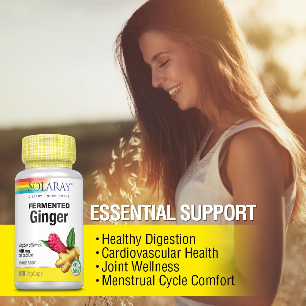 SOLARAY Fermented Ginger Root 400mg - 100 Vegetarian Capsules - image 3