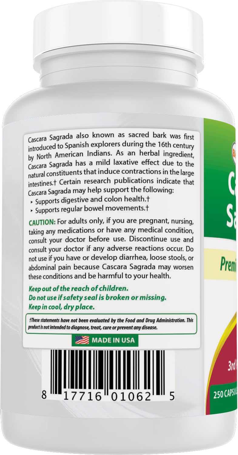 Best Naturals Cascara Sagrada 450 mg - 250 Capsules - image 7