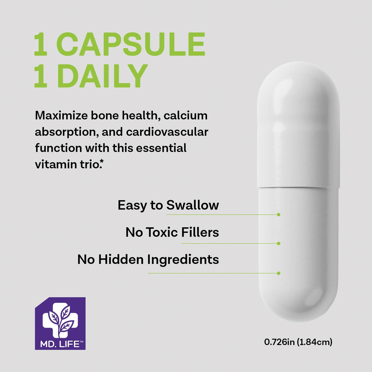 MD.LIFE ADK Vitamin Supplement with D3 and K2 - 90 Capsules - image 3