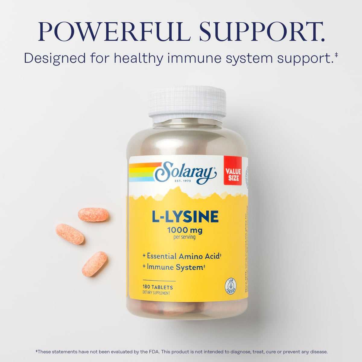 SOLARAY L-Lysine Immune Support - 180 Tablets - image 3