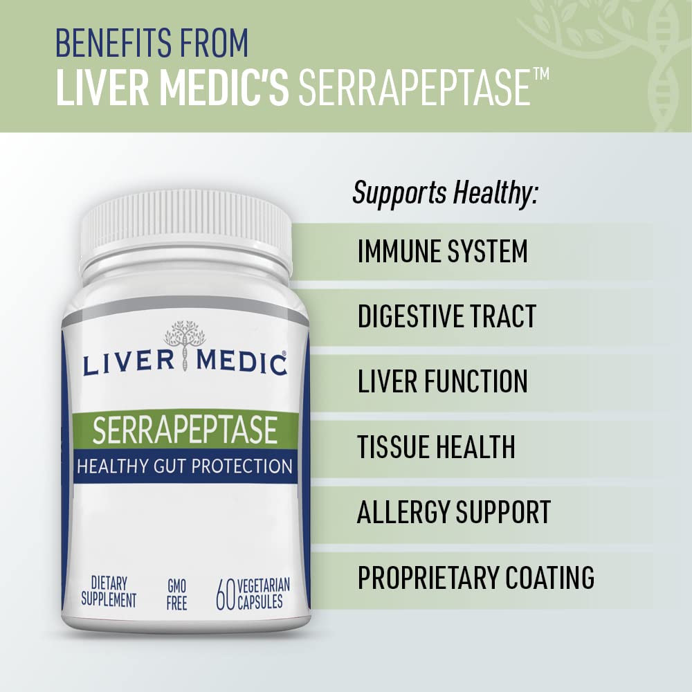 Liver Medic Serrapeptase Digestive Enzymes Enteric Coated - 60 Capsules - image 3