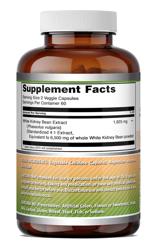 Amazing Nutrition White Kidney Bean Extract 1650 mg - 120 Vegetarian Capsules - image 6