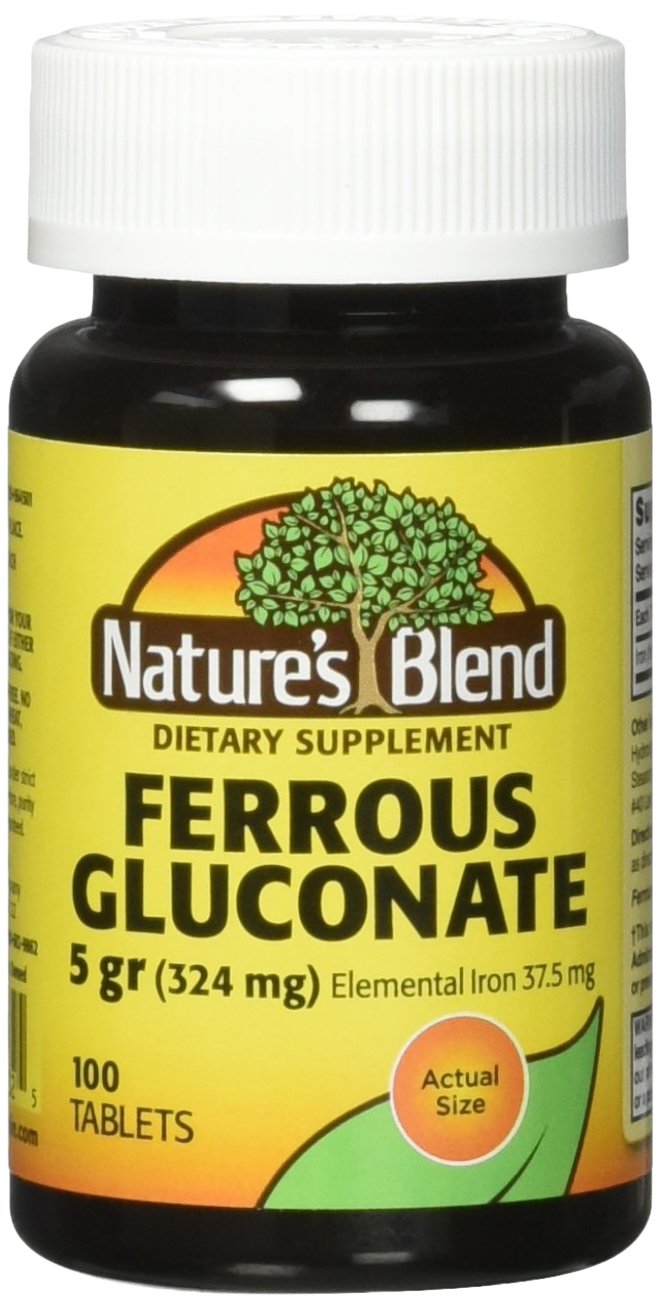 Nature's Blend Ferrous Gluconate Iron Tablets 324 mg - 200 Count
