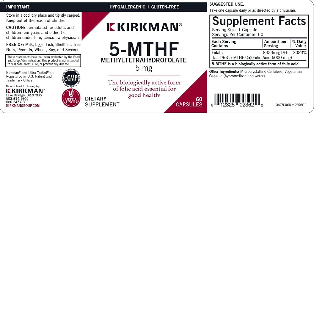 Kirkman 5-MTHF 5 mg Folic Acid - 60 Vegetarian Capsules - image 3
