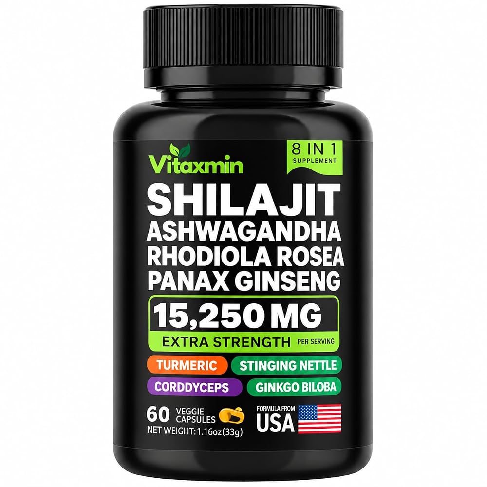 vitaxmin Shilajit Ashwagandha Capsules with Rhodiola & Ginseng - 60 Capsules
