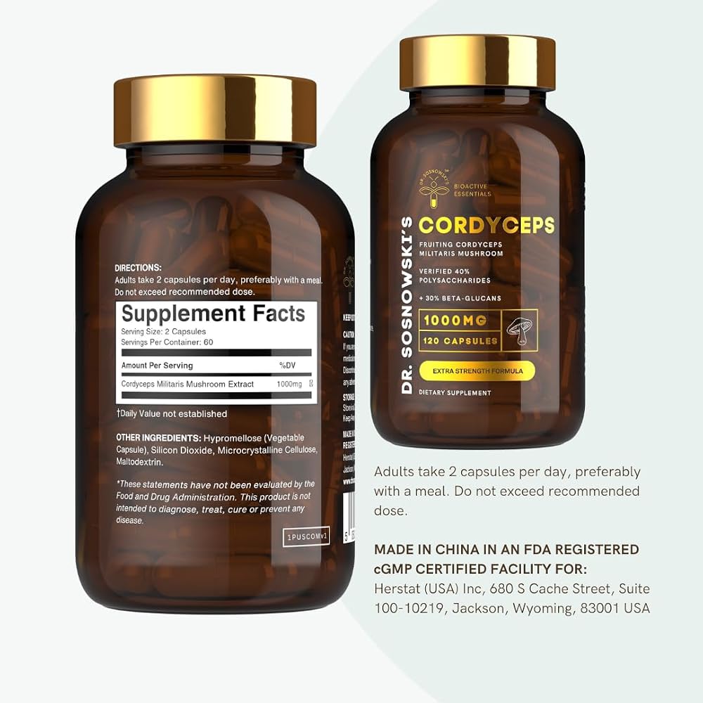 Dr Sosnowski's BioActive Cordyceps Mushroom Capsules 1000mg - 120 Capsules - image 4