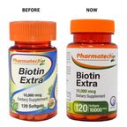 PHARMATECH Biotin 10000mcg Vitamin B7 for Hair Growth - 120 Softgels - image 2