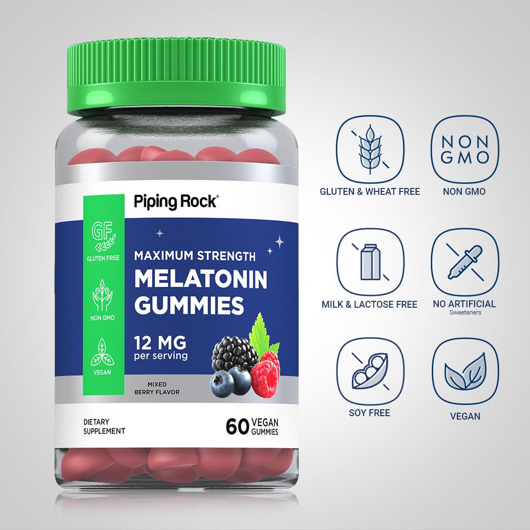 Piping Rock Melatonin Gummies 12mg - 60 Gummies - image 3