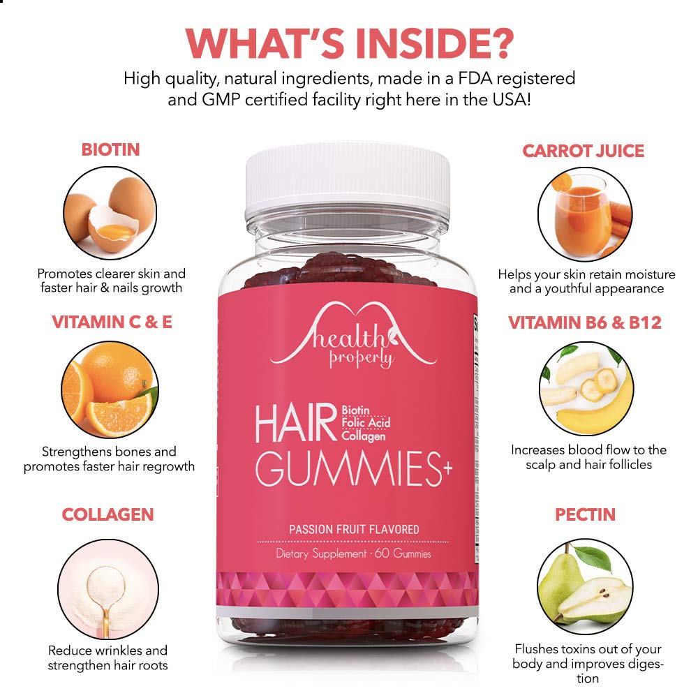 Health Properly Hair Gummies Plus with Biotin & Collagen - 60 Gummies - image 2