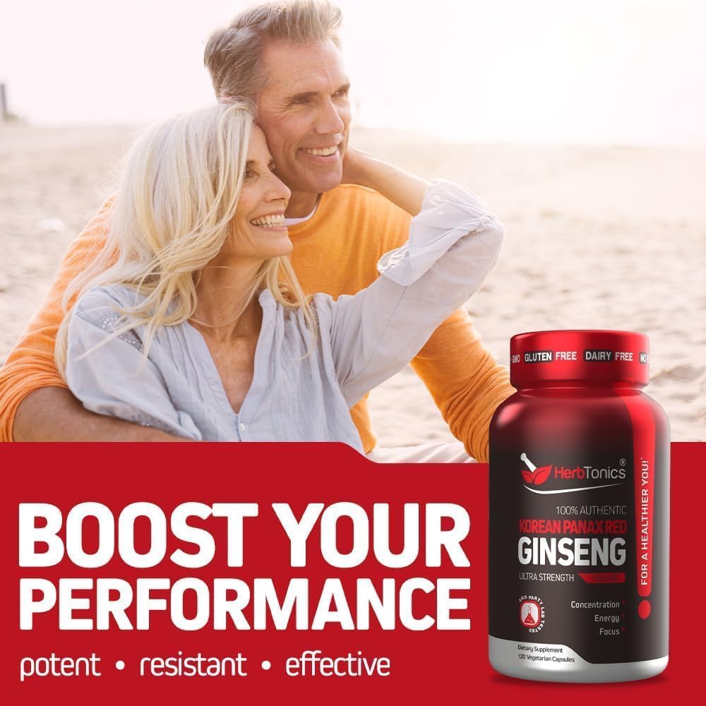 Herbtonics Korean Red Panax Ginseng 1500mg for Energy - 120 Vegan Capsules - image 5