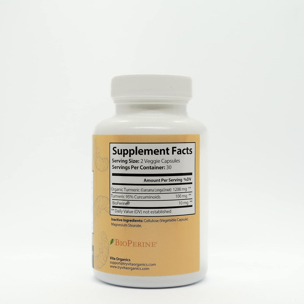 Vita Organics Turmeric Curcumin 1300mg Joint Support - 60 Capsules - image 7