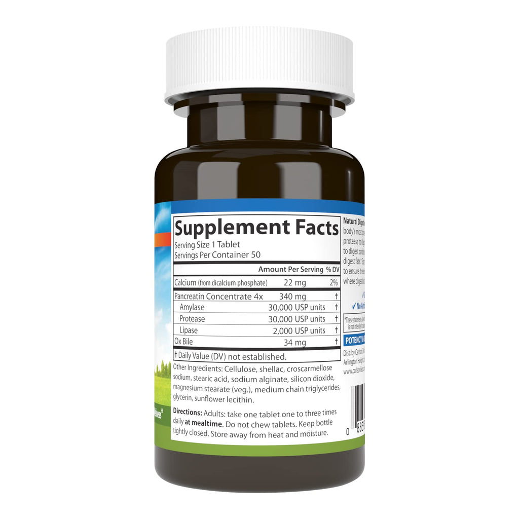 Carlson Natural Digestive Enzymes Multi-Enzyme - 50 Tablets - image 2