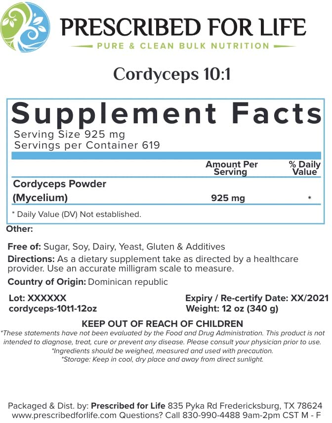Prescribed For Life Cordyceps Powder 10:1 Adaptogen - 25 kg - image 2