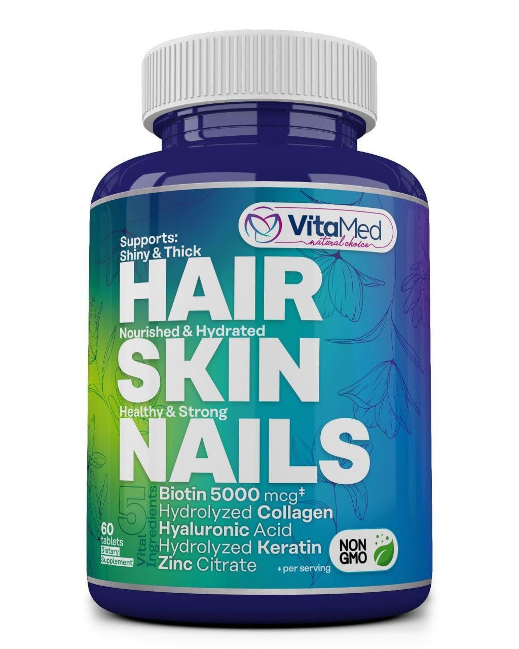 VitaMed Hair Skin and Nails Vitamins with Biotin 5000mcg - 60 Tablets