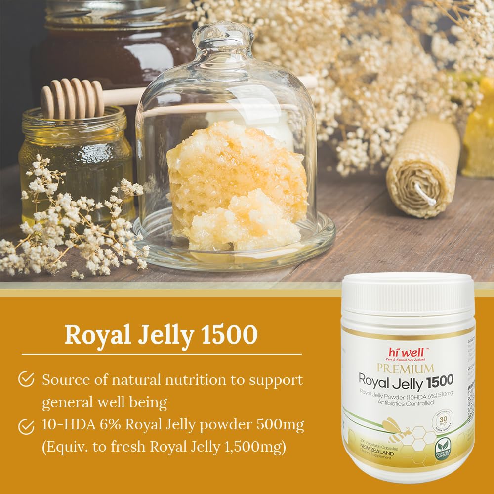 HI WELL Premium Royal Jelly 1500 - 300 Vegetarian Capsules - image 4